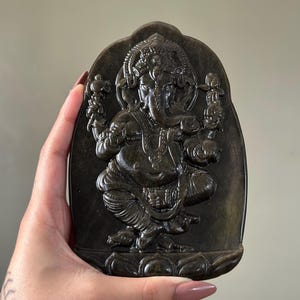 Incredible Gold Obsidian Ganesh Carving! Gorgeous Details - Genuine Obsidian Crystal - Ganesha Carving