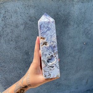 STUNNING Uncommon Druzy Purple Moss Agate Tower! 7.5” / 1lb 12oz