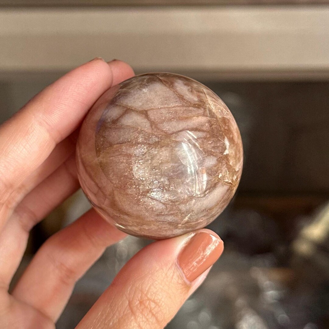 Webbed Sphere Shimmery Webbed Peach Moonstone & Sunstone Crystal Sphere! - Etsy