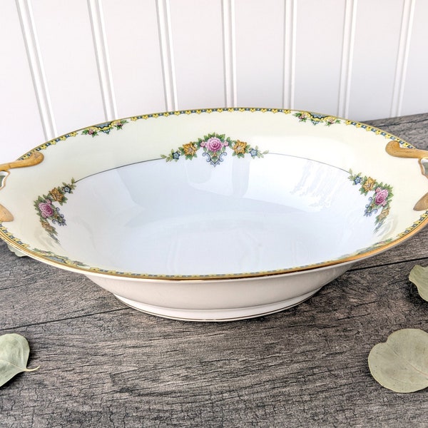 Vintage Noritake Severy Oval Serving Bowl with Handles, Elegant China Dish, Vintage Large Serving Bowl, Thanksgiving Table, Shabby Chic Bowl