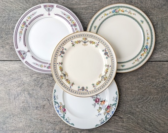 Vintage Dessert Plates Mismatched China Set of 4, Boho Wedding China Dessert Plates, Shabby Chic Bridal Shower Luncheon, Cottage Wall Plates