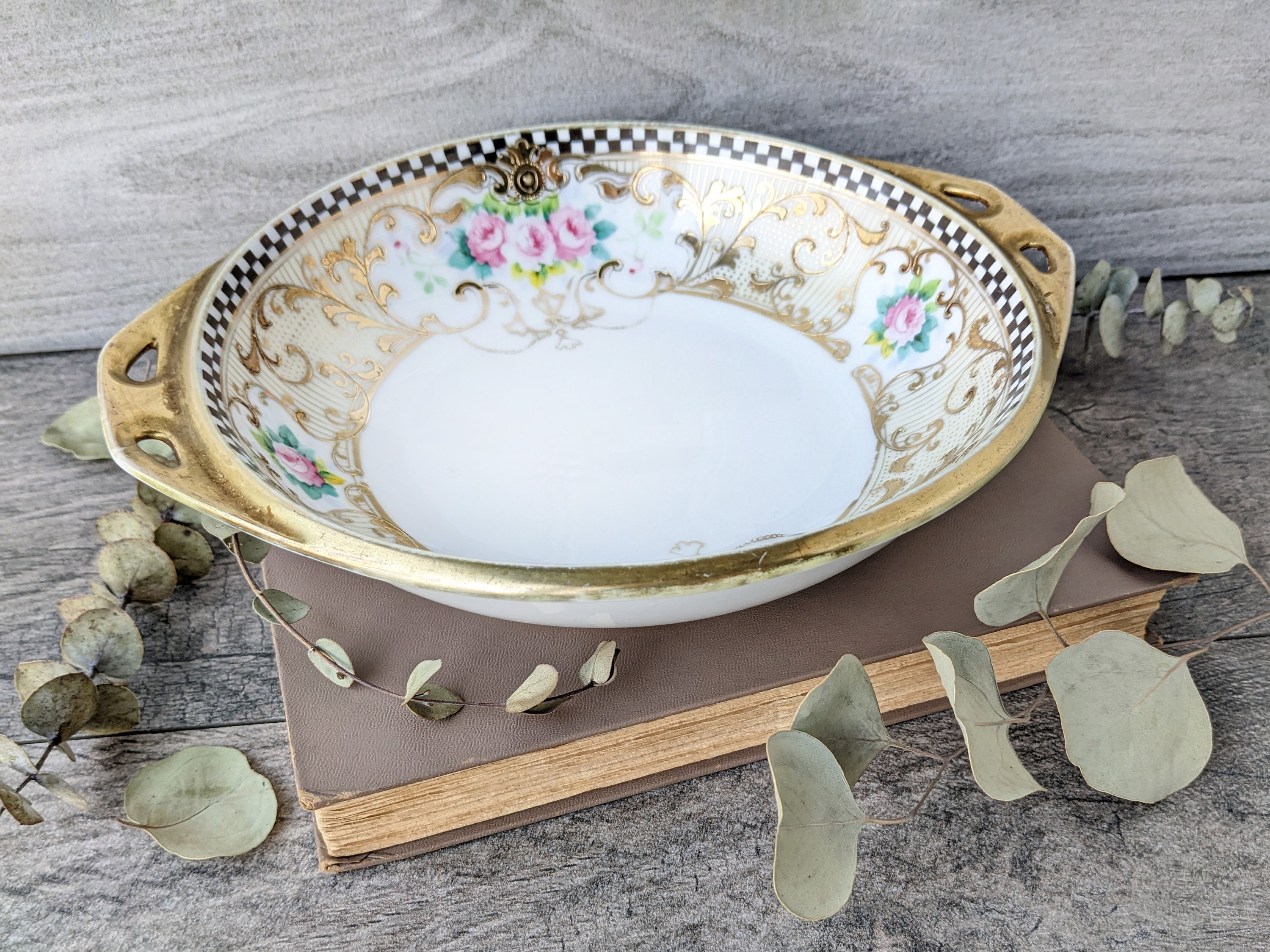 Vintage Hand Painted Nippon Bowl With Black and White