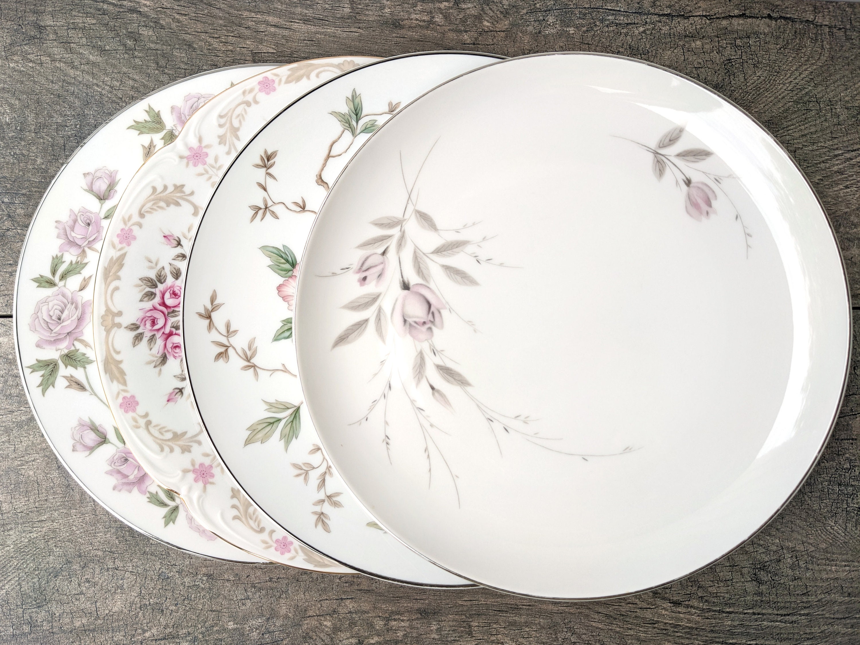 Vintage Dinner Plates Mismatched China Set of 4, Boho Wedding China ...