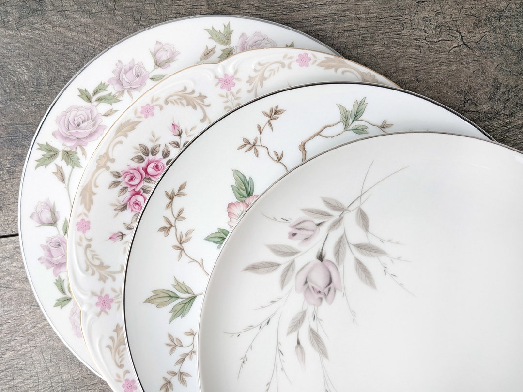 Vintage Dinner Plates Mismatched China Set of 4, Boho Wedding China ...