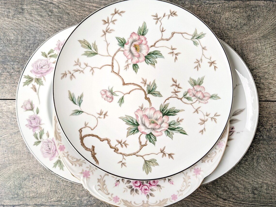 Vintage Dinner Plates Mismatched China Set of 4, Boho Wedding China ...