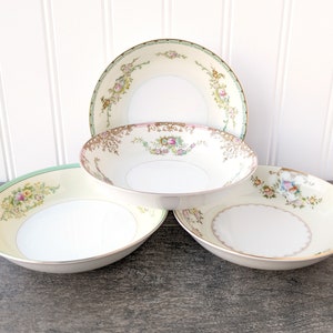 Vintage Pastel Berry Bowls Set of 4, Mismatched China Dessert or Sauce Bowl, Small Vintage Bowl, Cottage Boho Wedding Bridal Shower Luncheon