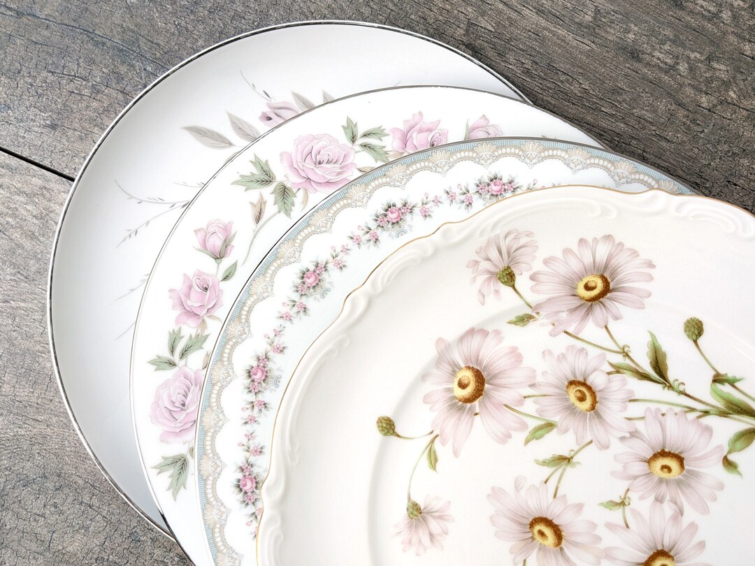 Vintage Dinner Plates Mismatched China Set of 4, Boho Wedding China ...