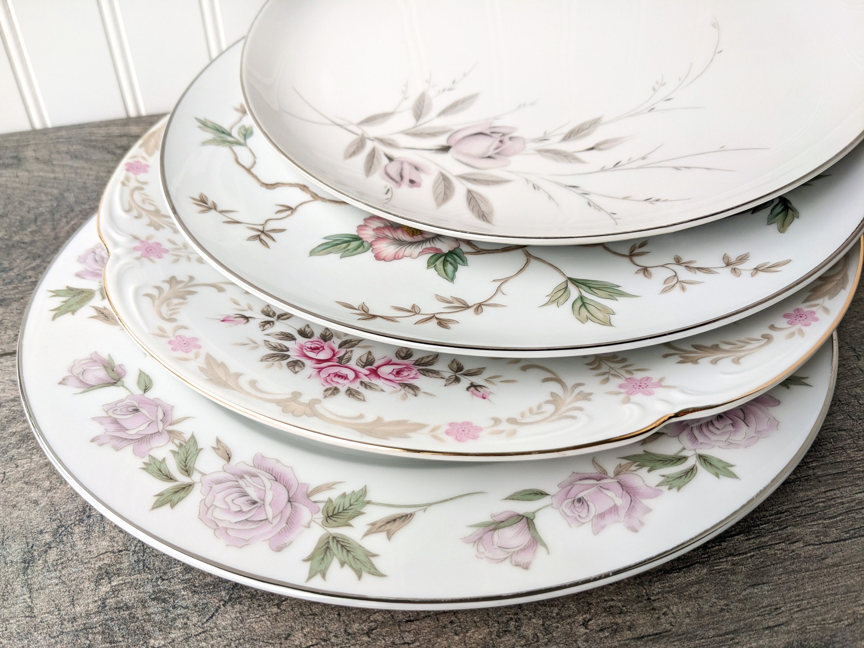 Vintage Dinner Plates Mismatched China Set of 4, Boho Wedding China ...