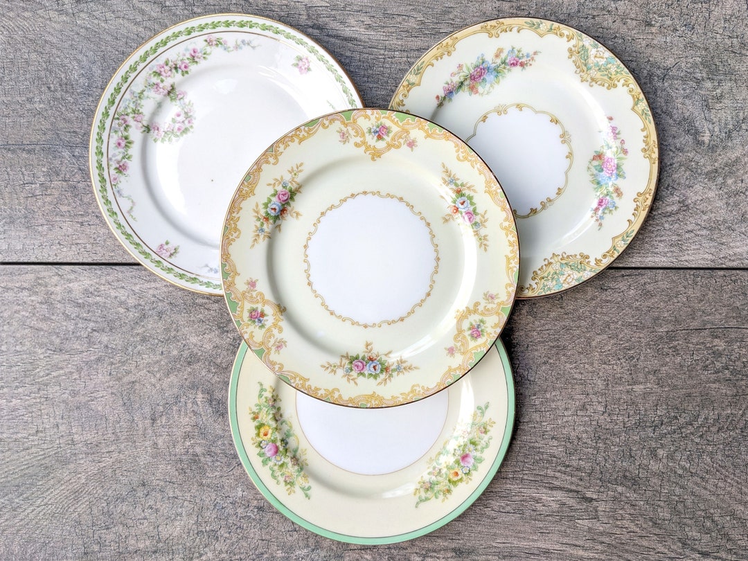 Vintage Dessert Plates Mismatched China Set of 4, Boho Wedding China Dessert Plates, Shabby Chic