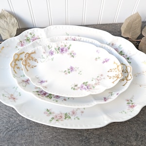 Vintage Purple CH Field Haviland Limoges GDA France CHF359 Set of 3 Oval Serving Platters, Purple Floral Platter Set, Shabby Chic Wedding
