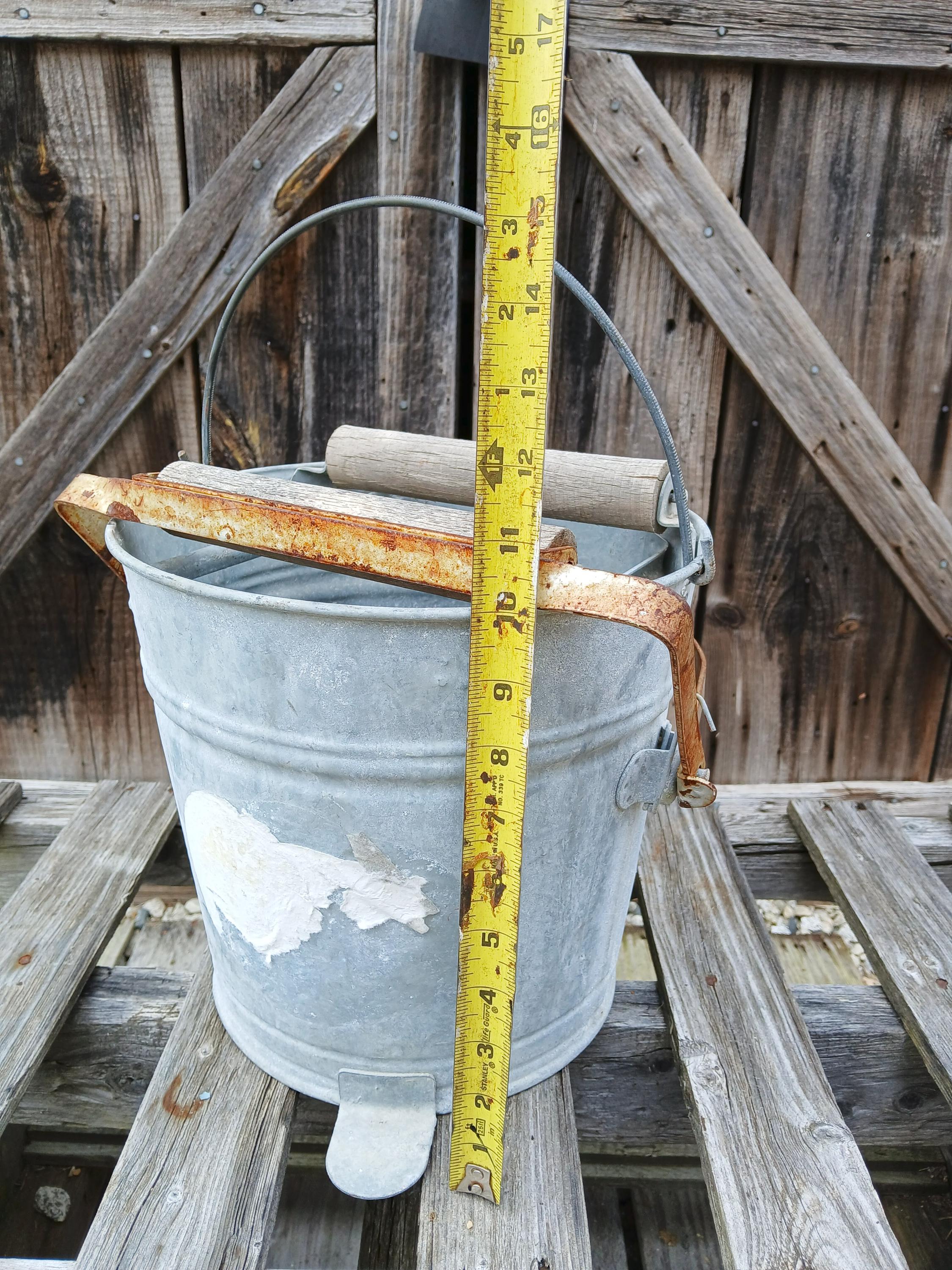 Vintage #12 Primitive Industrial Farmhouse Decor Metal Pail, Mop