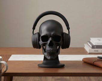 Gothic Skull Headset Stand, 3D Printed Horror Gaming Desk Decor