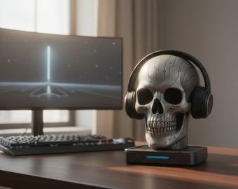 Skull Headphone Stand Gothic Desk Decor for Gaming Setup