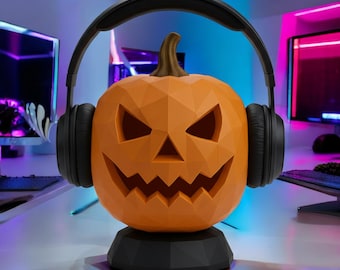 3D Printed Pumpkin Bust Headphone Stand, Halloween Gaming Decor