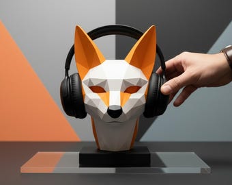 Soporte para auriculares Fox, soporte poligonal impreso en 3D, decoración geométrica para escritorio de juegos, soporte moderno para auriculares