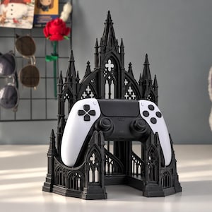Controller-Ständer im gotischen Kathedralenstil – Schwarzer Gaming-Tisch-Display