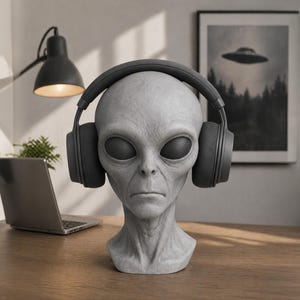 Supporto per cuffie, busto alieno, decorazione da scrivania fantascientifica