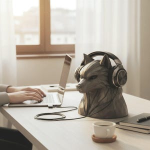 Wolf Kopfhörerständer, geometrischer Kopfhörerhalter, Gaming Schreibtisch Dekor Büste