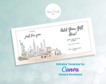 New York City Break Gift Voucher: Surprise Ticket, Editable Canva Template (Digital Download)