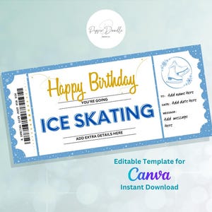 Editable Birthday Ice Skating Gift Voucher - Printable Voucher -  Personalise - Digital Gift Voucher - Birthday Gift Voucher