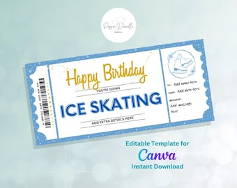 Editable Ice Skating Birthday Gift Voucher: Printable Canva Template (Digital Download)