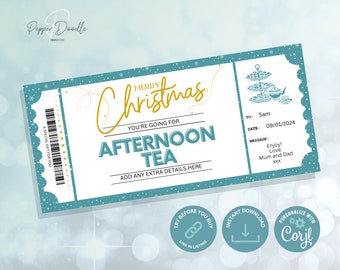 Editable Christmas Afternoon Tea Gift Voucher - Printable Voucher -  Personalise - Digital Gift Voucher - Christmas Gift Voucher