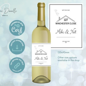 Editable New Home Wine Bottle Label - Printable - Personalise - Digital Download