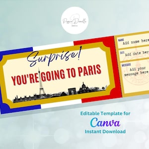 Editable Voucher - Paris City Break - Printable - Personalise - Digital Gift Voucher - Surprise Ticket - Boarding Pass - Gift Voucher