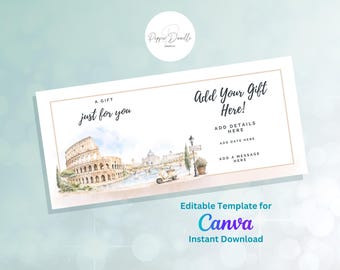Rome City Break Gift Voucher: Surprise Ticket, Editable Canva Template (Digital Download)