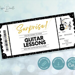 Bewerkbare gitaarlessen cadeaubon - verrassingscadeaubon - personaliseren - digitale cadeaubon voor gitaarlessen