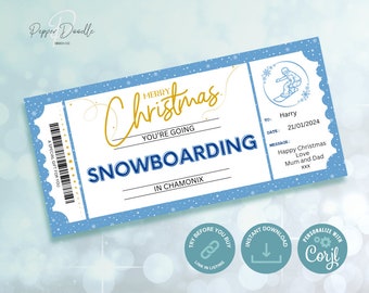 Editable Christmas Snowboarding Gift Voucher - Printable Voucher -  Personalise - Digital Gift Voucher - Christmas Gift Voucher