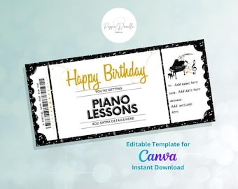 Editable Piano Lessons Gift Voucher: Music Theme (Digital Download, Personal Use Only)