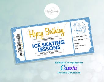 Editable Ice Skating Lessons Gift Voucher: Printable Canva Template