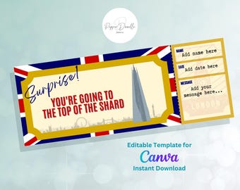 London Shard Surprise Ticket: Editable Gift Voucher Template (Digital Download)
