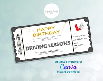 Editable Driving Lessons Birthday Gift Voucher (Digital Download)