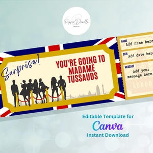 Bearbeitbarer Gutschein - London Madame Tussauds - Druckbar - Personalisieren - Digitaler Geschenkgutschein - Überraschungsticket - Geschenkgutschein