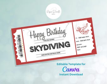 Editable Skydiving Birthday Gift Voucher: Printable Canva Template (Digital Download)