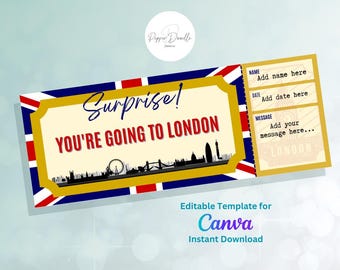 London City Break Gift Voucher: Surprise Ticket, Editable Canva Template (Digital Download)