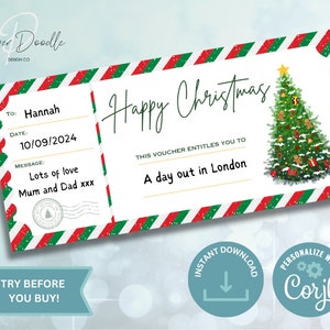 Bearbeitbarer Weihnachtsgeschenkgutschein - Printable - Personalisieren - Digitaler Geschenkgutschein - Überraschungsticket - Feiertagsgeschenkgutschein