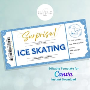 Editable Ice Skating Gift Voucher: Printable, Personalizable (Canva Template Digital Download)