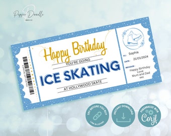 Editable Birthday Ice Skating Gift Voucher - Printable Voucher -  Personalise - Digital Gift Voucher - Birthday Gift Voucher