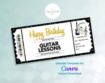 Editable Guitar Lessons Gift Voucher: Personalized Music Gift (Digital Download, Canva Template