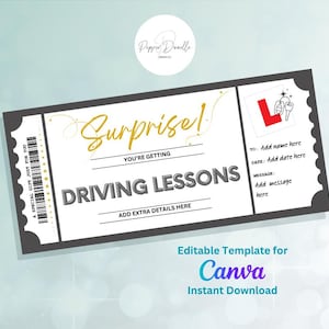 Editable Surprise Gift Voucher - Driving Lessons Voucher -  Personalise - Digital Gift Voucher - Learn to Drive
