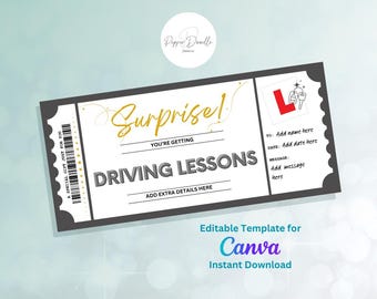 Editable Driving Lessons Gift Voucher: Printable Surprise (Digital Download)