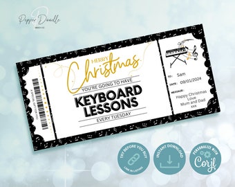 Editable Christmas Keyboard Lessons Gift Voucher - Printable Voucher -  Personalise - Digital Gift Voucher - Christmas Gift Voucher