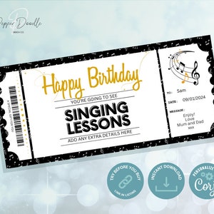 Vale de regalo de lecciones de canto editable - Vale de regalo de cumpleaños - Personalizar - Vale de regalo digital para lecciones de canto / Entrenamiento vocal