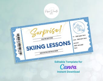 Editable Skiing Lessons Gift Voucher: Printable Canva Template (Digital Download)