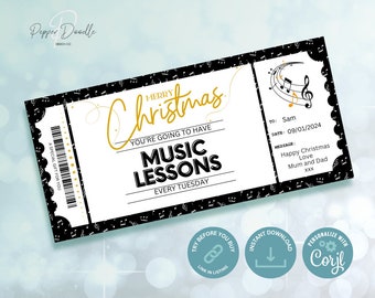 Editable Christmas Music Lessons Gift Voucher - Printable Voucher -  Personalise - Digital Gift Voucher - Christmas Gift Voucher