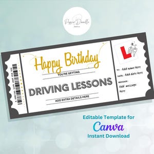 Editable Birthday Gift Voucher - Driving Lessons Voucher -  Personalise - Digital Gift Voucher - Learn to Drive