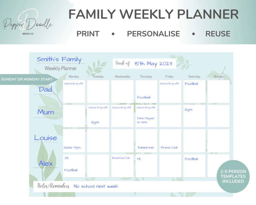 Family Weekly Planner PRINTABLE Planner Editable Instant - Etsy